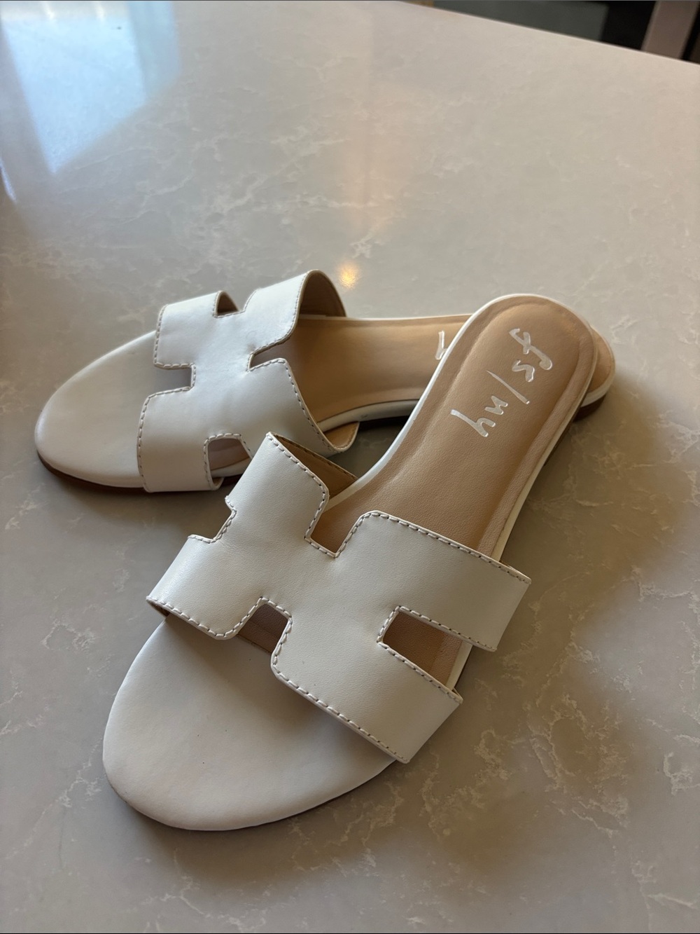 French Sole White Leather Slide Mules
